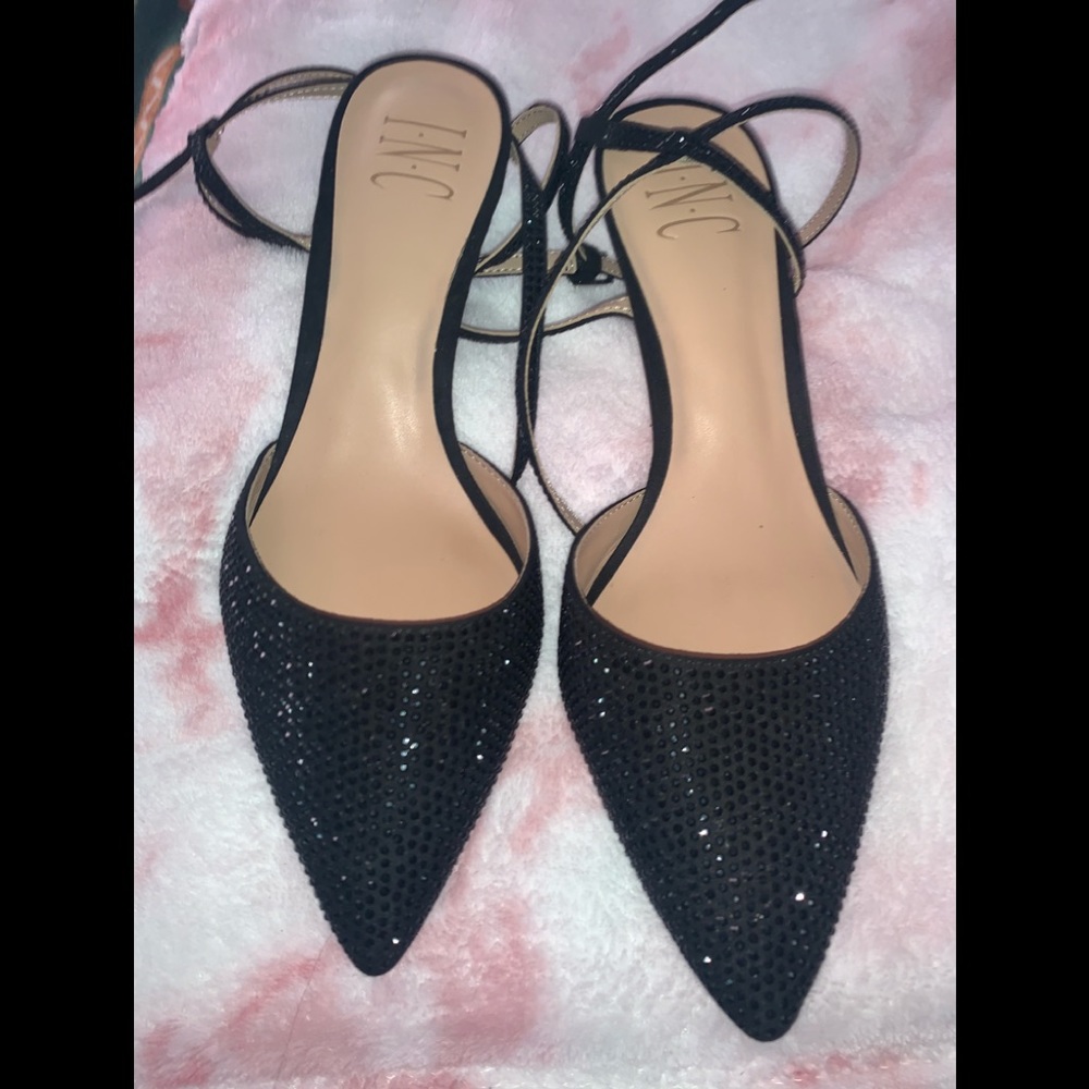 Short black sparkly heels